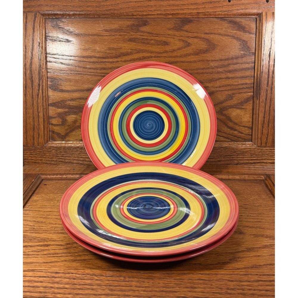 Swirl Hand Painted Collection Dinner Plates Set of 3 Multi Color Ceramic 10.5in